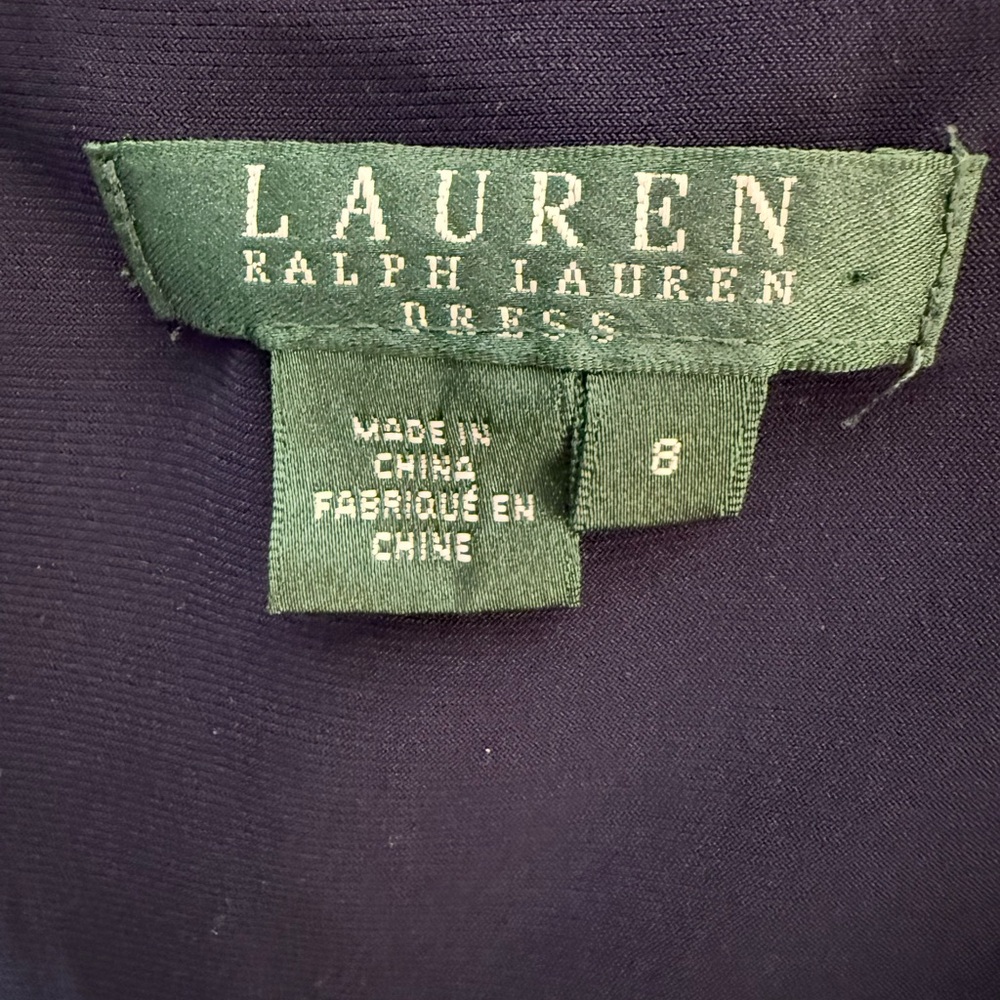 Ralph Lauren Navy Ruched V-Neck Midi Dress - Picture 2 of 5